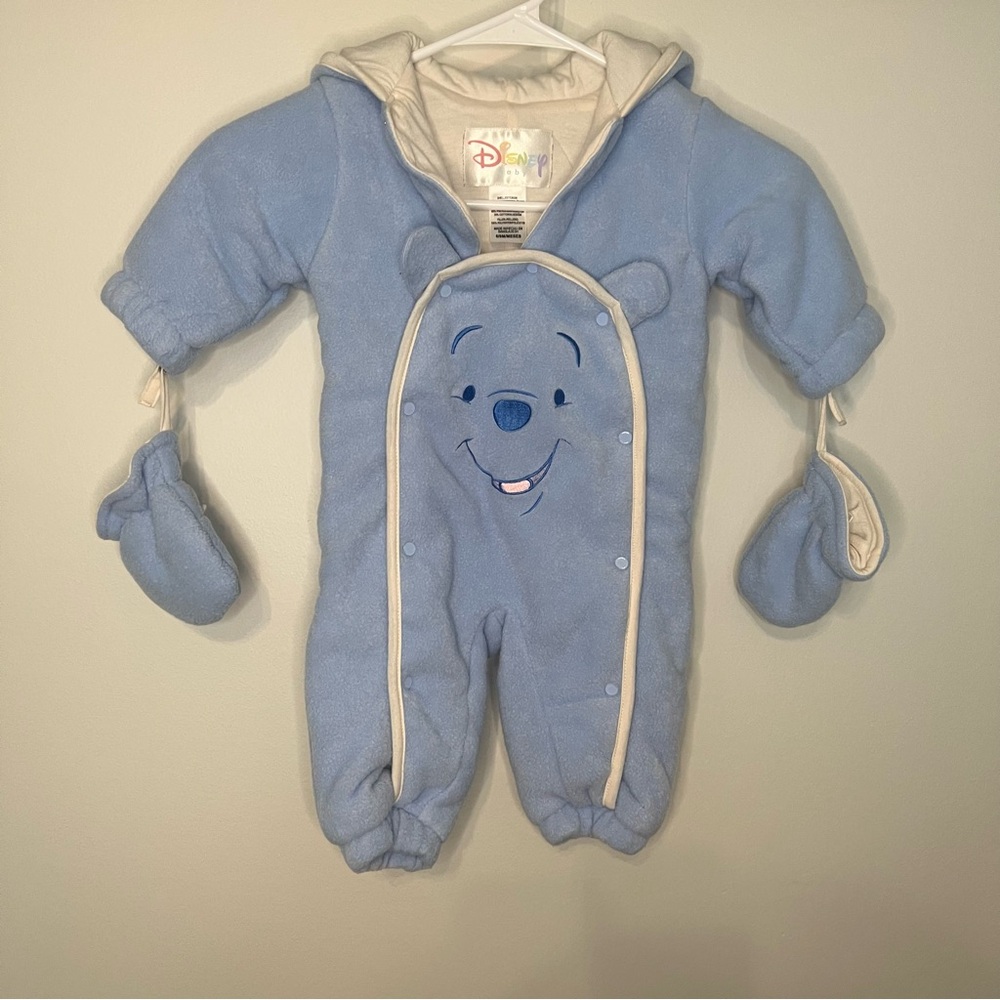 Disney Baby Winnie the Pooh Fleece Bunting Snowsuit 6/9M Hooded Winter Cozy